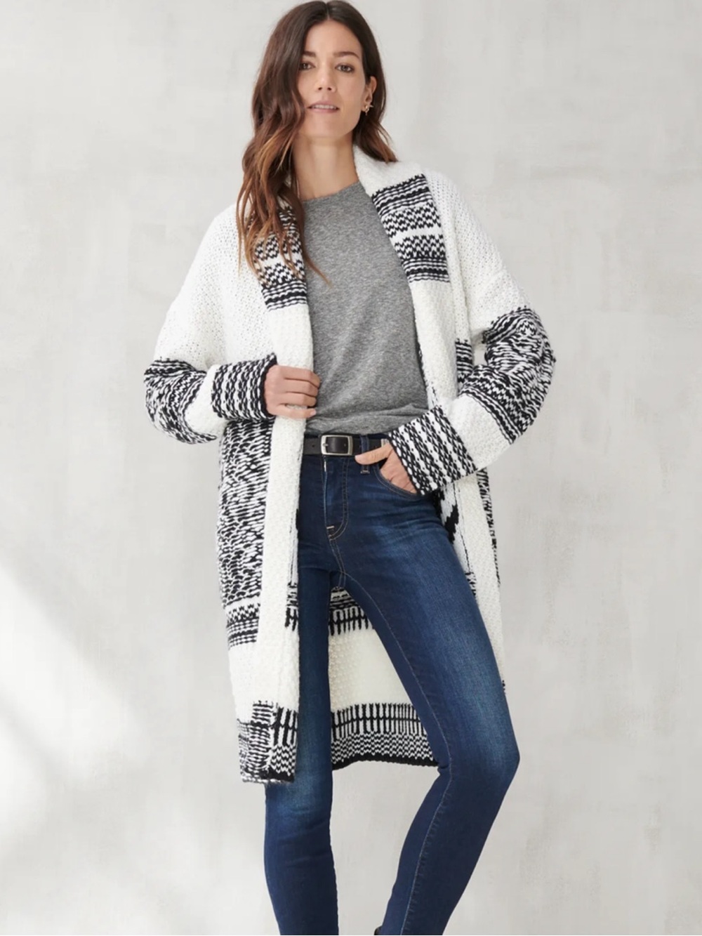 Lucky Brand Border Print Shawl Cardigan Size Large